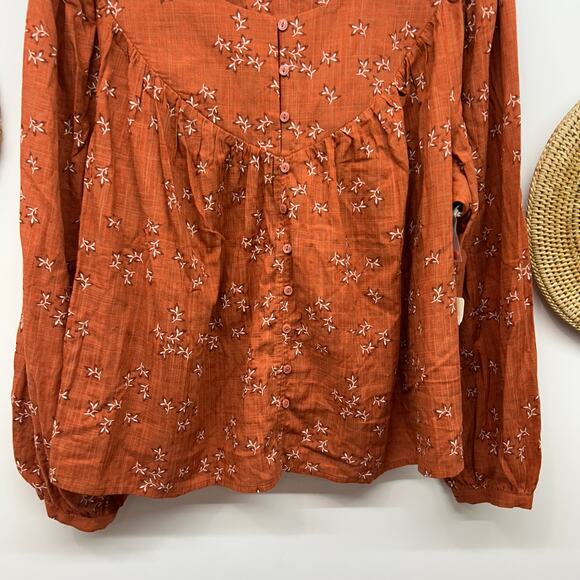 NEW ANA Long Sleeve Tunic Blouse Plus Size 1X Flower Floral Button Up Orange - Picture 5 of 9